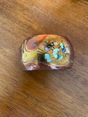 Vintage Copper Cuff Bracelet Brass Snail Abalone Shell Inlay
