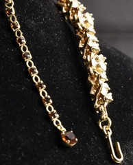 Trifari Rhinestone Amber AB Gold Tone Mid Century Necklace/Clip Earring Set *WOW
