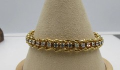 Well-Made Gold Tone Prong Set Rhinestone Chain 7 1/2″ Tennis Style Bracelet B1