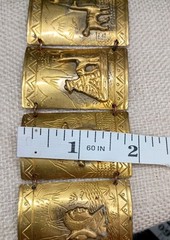 Vintage Peruvian Alpaca Bracelet Story Teller Gold Tone Brass Wide Cuff Repousse