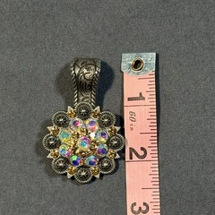 BHW Western Concho Pendant AB & Topaz Rhinestone Crystal Silver Tone Berry Bling