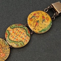 Vintage Round Storyteller Bracelet Middle Eastern Painted Folk Art Birds Figures