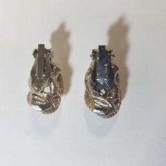 Vintage Flat Back Earrings, Twisted Links Knot, Serpent, Textured, Clip On