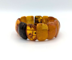 Vintage Baltic Amber Bracelet Stretch Bangle Butterscotch Yellow Egg Yolk 32g