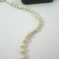 Vtg Irregular Pearl Beaded String Necklace w/ Sterling .925 Clasp 18” Length