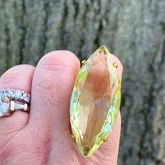 VINTAGE HUGE MASSIVE STATEMENT 10K GOLD MARQUISE LEMON GREEN QUARTZ CITRINE RING