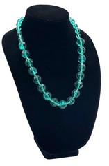 Vintage Teal Single Strand Necklace 25” Faceted Acrylic Beads Hook Closure