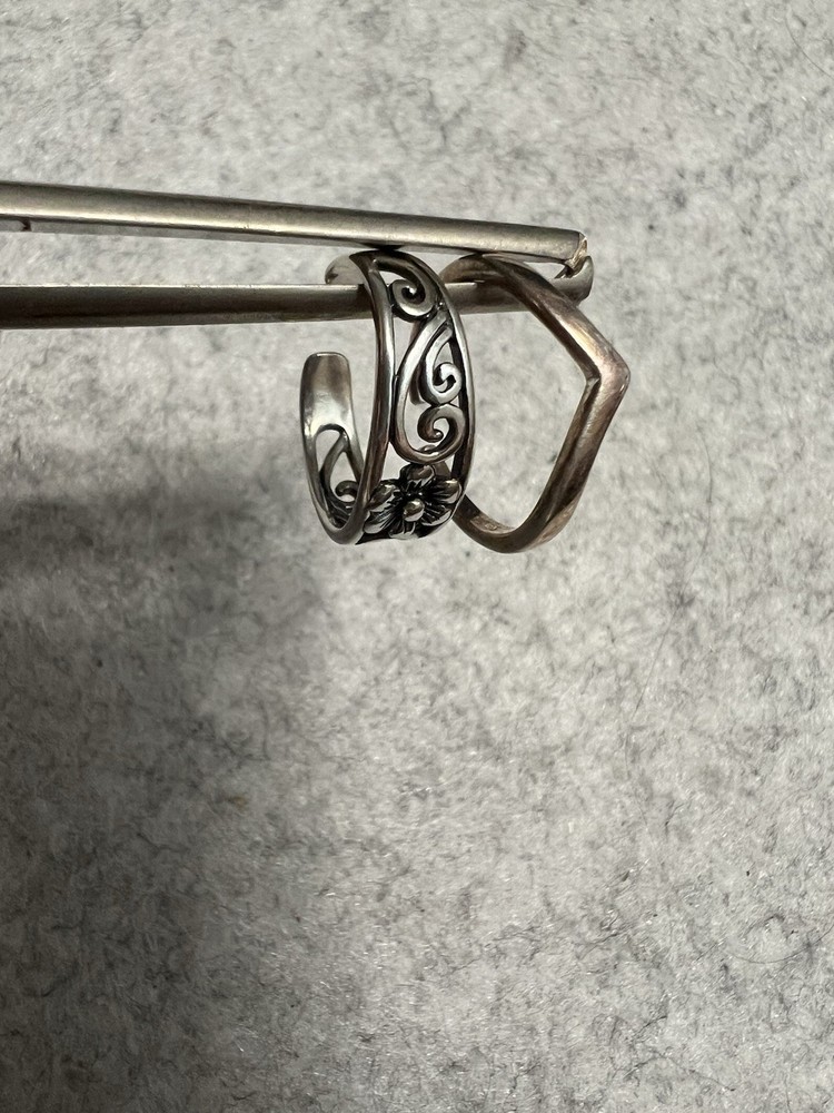 Lot Of 2 925 Sterling Silver Stackable Pinky / Toe Ring Adjustable Size