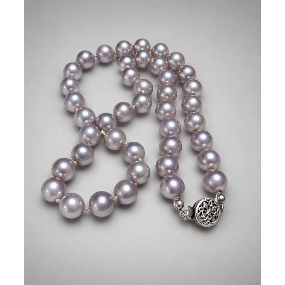 Lilac Faux Pearl Necklace Vintage 15.5″ Single Strand Beaded Short blu3-14