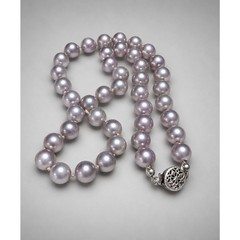 Lilac Faux Pearl Necklace Vintage 15.5″ Single Strand Beaded Short blu3-14