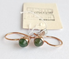 Vintage Earrings Nephrite Stones Gilt Sterling Silver 925 Ukraine Women Jewelry