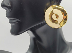 Geometric Mismatch Metal Cream Enamel Gold Tone Round Career Pierced Earrings