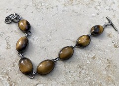🐯🖤 ✨VINTAGE STERLING SILVER TIGER’S EYE OBSIDIAN Toggle Bracelet Set LOT ✨🖤🐯