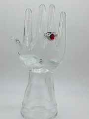 Vintage Faux Ruby Clear CZ Cubic Zirconia Silver Tone Ladies Band Ring Size 9.25