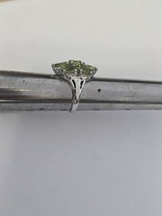 Sterling Silver .925 Manchurian PERIDOT pear Oval Stones Rhodium Coated Sz.5.75