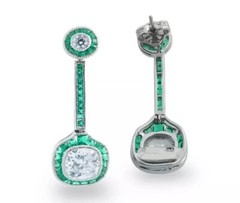 Round Cut Lab Created Emerald Diamond Antique New Earring 14K White Gold Finish