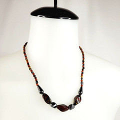 Vintage Tiger Iron Hematite Beaded Fashion Necklace Barrel Closure Quartz Gothic