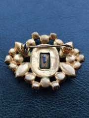 Vintage Czech Glass Brooch Red Pink Rhinestone Gold Tone Czechoslovakia Jewelry