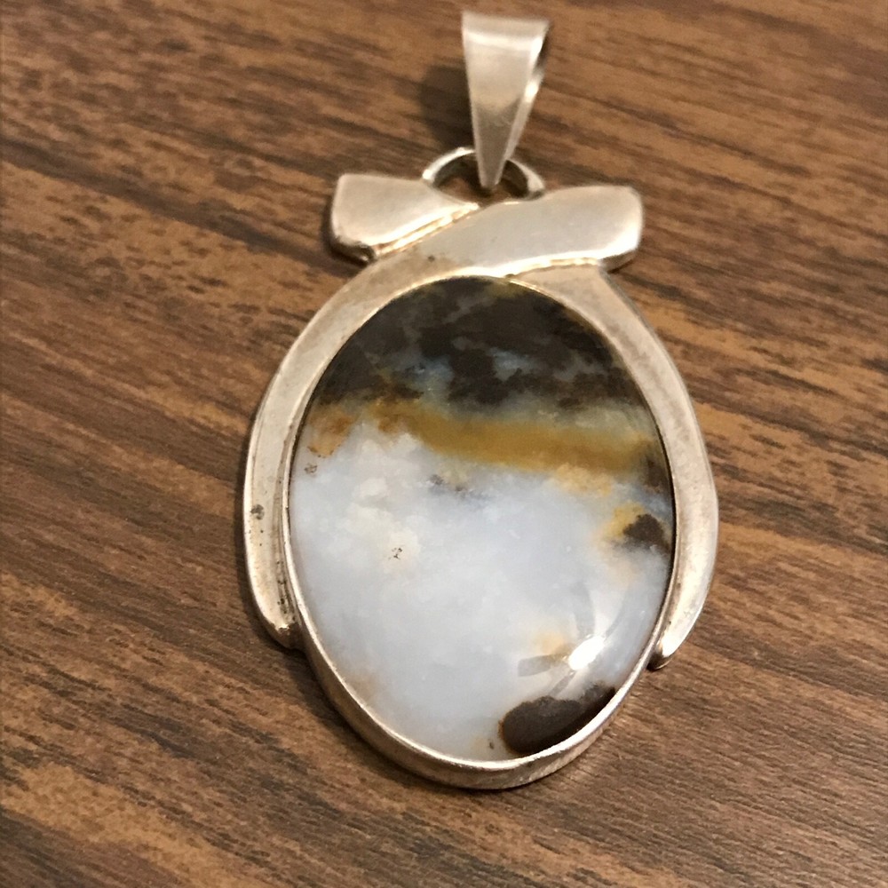 RIS Mexico Vintage 925 Sterling Silver Large Oval Blue Multi Color Stone Pendant