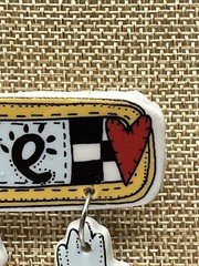 Vntg Retro Ceramic Love Pin Alma Lynne Dangling Charms 1977