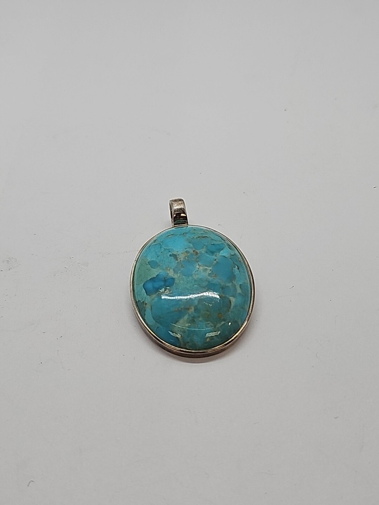 BARSE 925 STERLING SILVER Large Open Back Stabilized TURQUOISE PENDANT,16.7 grms