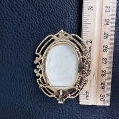 Vintage Hand Painted Porcelain Flower Brooch Pendant Gold Tone Filigree Oval