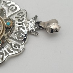 Vtg Central Brand 1936 Mercury Dime Cutout Silver Tone Pendant, Faux Turquoise