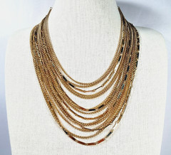 Vintage Multi Strand Necklace Bib Gold Tone Chain Adjustable 17″-20″