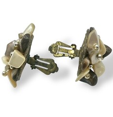 ABALONE MOP SHELL PEARL Cluster Earrings Clip Ons MCM 50s Chic Estate Japan EUC