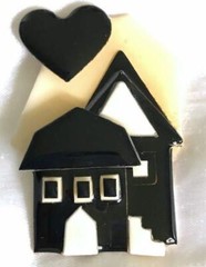 Vintage Black & White HOUSE PIN by LUCINDA~HEART Shaped Moon in the Sky, FJT