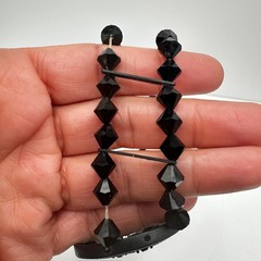 Vintage 80s Black Tone Bicone Beads Stretch Cuff Bracelet Women’s Jewelry