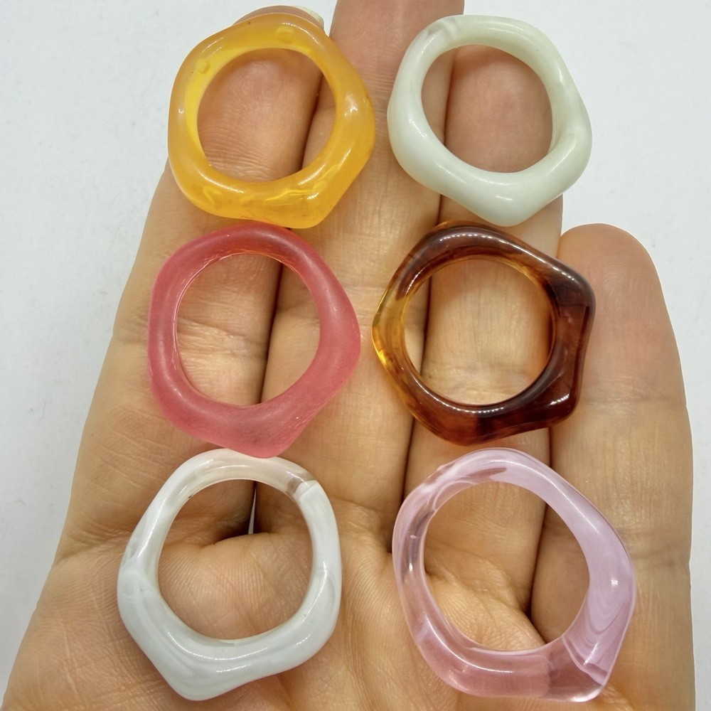 Vtg Asymmetrical Multicolor Acrylic Plastic Chunky Statement Ring Lot Size 6.5