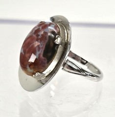 Sterling Silver Jasper Ring Cabachon Stone Hat Style Size 6.75 JJJ3779