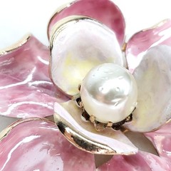 Vintage Francois Brooch Enamel Flower Pink Gold Tone 2.25″