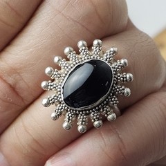 Vintage 925 Sterling Silver Black Onyx Sunburst Ring Size 7.5 – 7.23g