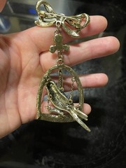 Hand Crafted Bird In Cage With Bow Rhinestones Brooch