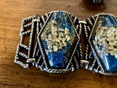 Vintage MCM Or Selro Selini Blue Lucite/Gold Glitter Cuff Bracelet Earring Set.