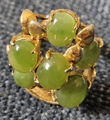 VINTAGE ANTIQUE STERLING SILVER GOLD PLATED JADE STONES CLUSTER RING SZ 5