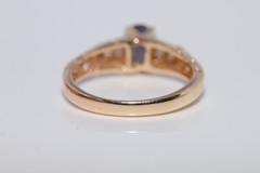 Vintage Circa 1990s 14k Gold Natural Diamond And Oval Cut Tourmaline Ring