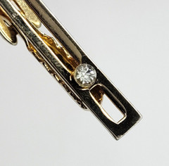 Modernist Open Metal Rectangle w Crystal Gold Tone Short Vintage Tie Clip Clasp