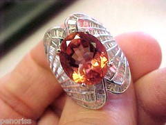 Spectacular Salmon Tourmaline & Baguette Diamond Ring 14k W.G. 6.5 Make Offer