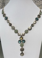 VTG Lonna & Lilly Statement Beaded Glass Necklace Gold Green Blue Y Drop Beauty