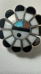 Vintage Zuni Native 925 Silver Sunface Brooch Inlay Design Natural Stones