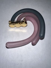 1980s Vintage Pink/Purple/Gray Acrylic Broach wGold Tone Accent Costume Collect