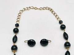 VTG Black Beaded Long Strand with Tassel Necklace Earrings Set Retro Boho Chic