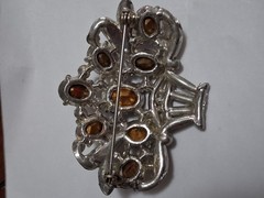 1930s red & clear rhinestone brooch, basket, flower bouquet, statement piece