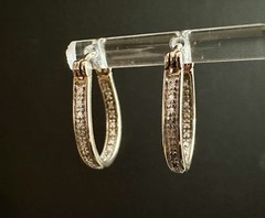 Gold Over 925 Sterling Ross Simons Oval Horseshoe Hoop Diamond Chip Earrings