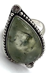 Vintage Sterling Silver / 925 Large Teardrop Green Prehnite Ring Size 11.5