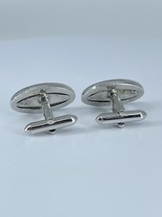 Vintage Swank hematite cufflinks long oval open silver tone design 3/4″