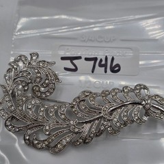 Vintage Feather Brooch Rhinestone Silver Tone Art Deco Style Pin Jewelry Stement